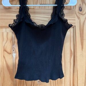 SHEIN Black Ribbed Lace-Trim Camisole